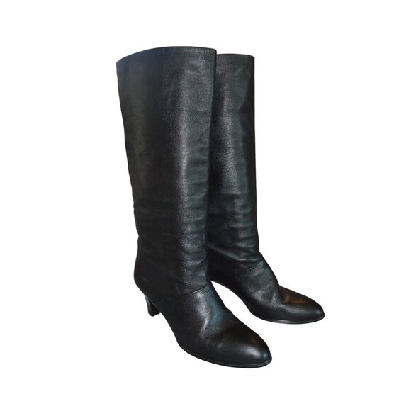 Vintage Joyce California 1980s Black Leather Calf High Women’s Size 7N Heel Boot - Picture 1 of 7